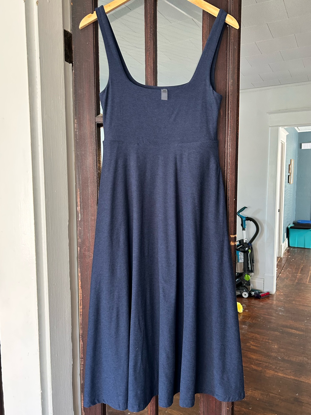 Beyond Yoga Featherweight At The Ready Square Neck Midi Dress In Nocturnal Navy